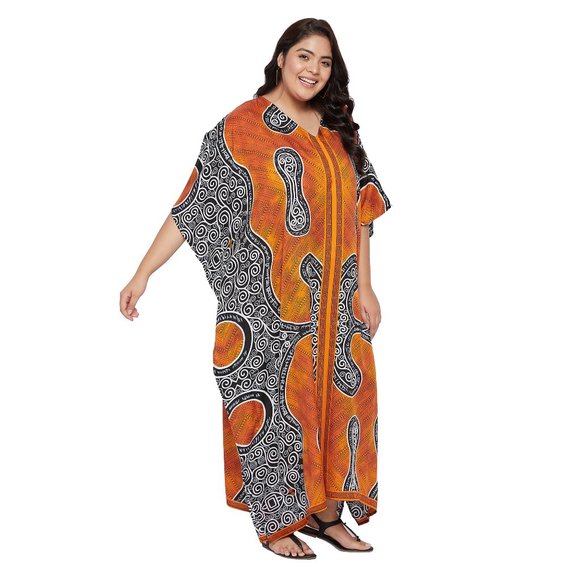 Gypsie Blu Full Length Brown Tribal Kaftan Polyester Maxi Dress Beach Cover Up - Picture 4 of 9